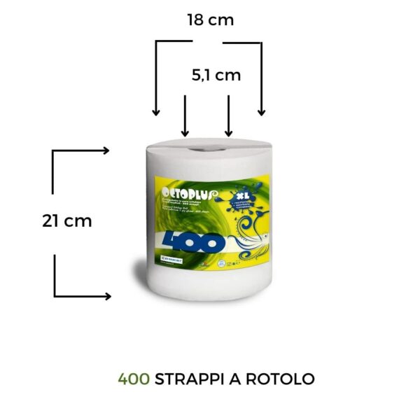 P400 - 6 Rotoli da 400 strappi con maniglia. Carta Pura Cellulosa - immagine 3