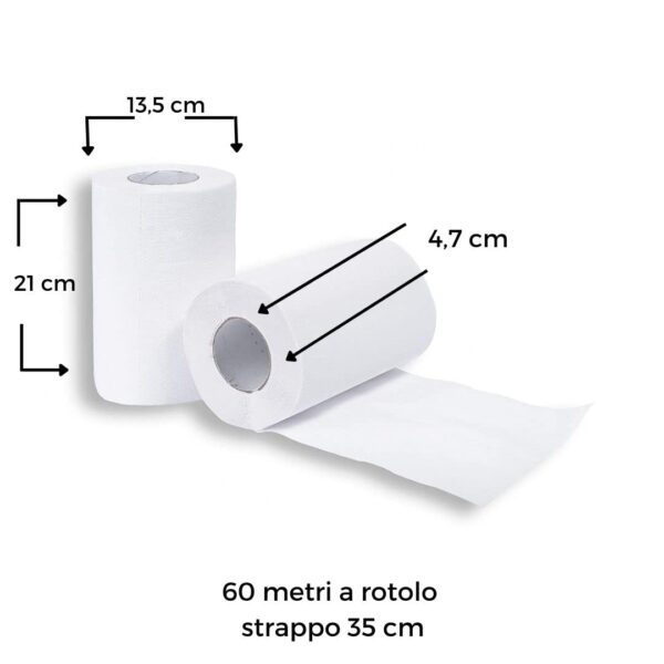 A518 - 12 Rotoli Asciugamani da 60 Metri Carta Pura Cellulosa - immagine 4