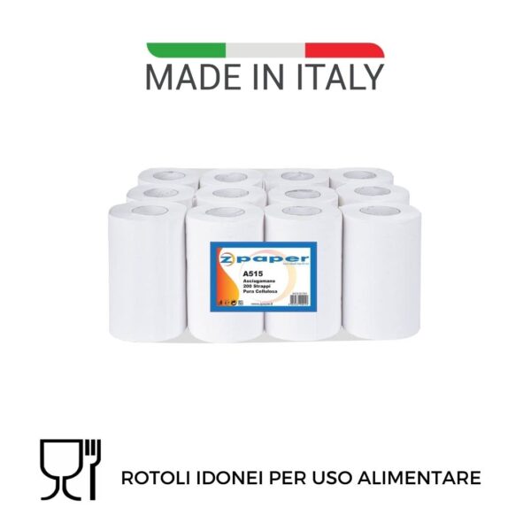 A515 - 12 Rotoli Asciugamani da 200 Strappi Carta Pura Cellulosa - immagine 2