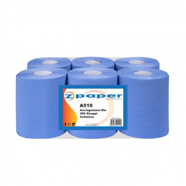A510 - 6 Rotoli Asciugamani da 450 Strappi Carta Cellulosa BLU