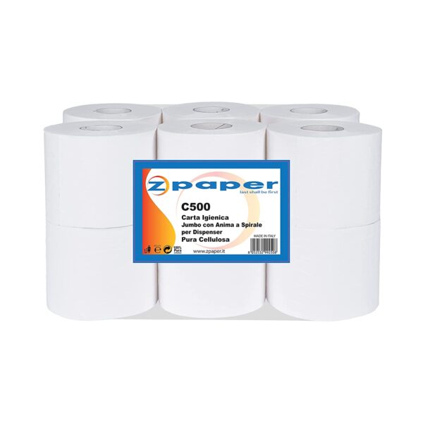 C500 - 12 Rotoli di Carta Igienica Jumbo per nostri Dispenser D500 e D500D