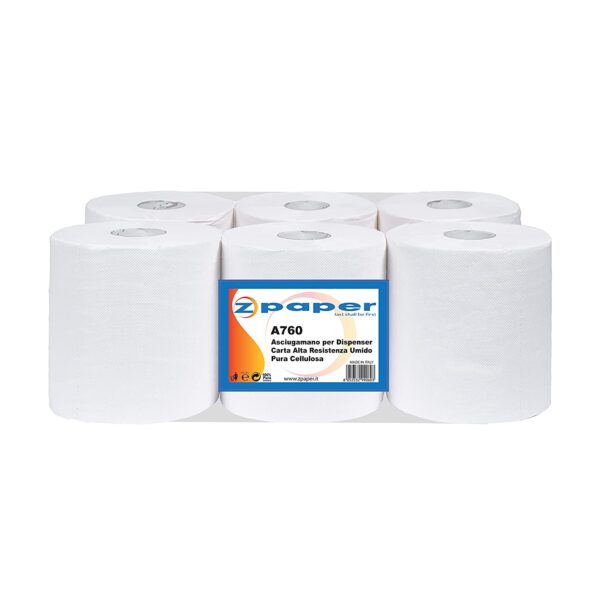 A760 - 6 Rotoli Asciugamani da 150 Metri per Dispenser a Taglio Automatico Carta Pura Cellulosa