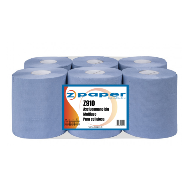 Z910 - 6 Rotoli Asciugamani Multiuso - Carta Pura Cellulosa BLU