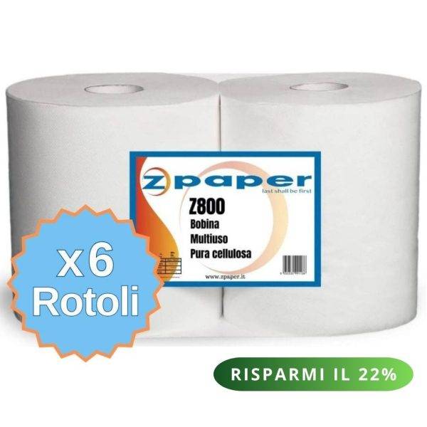 Z800 - 6x Bobine Asciugatutto. Carta pura cellulosa
