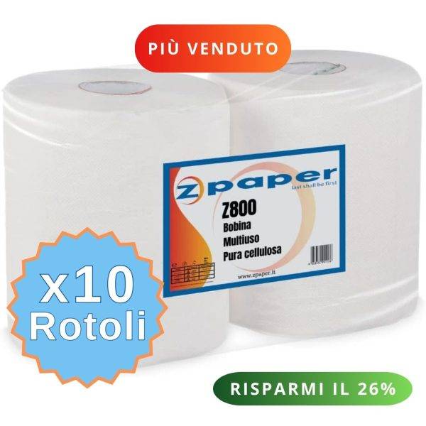 Z800 - 10x Bobine Asciugatutto. Carta pura cellulosa