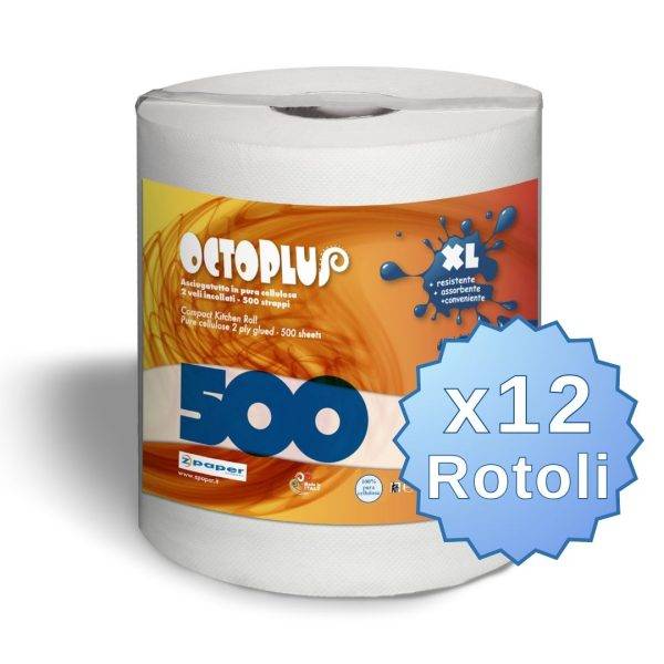 P500 – 12 Rotoli da 500 strappi con maniglia. Carta Pura Cellulosa - immagine 2