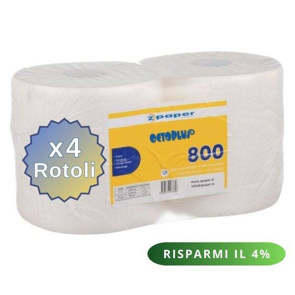 R800 – 4 Rotoli Bobine Maxi. Carta Pura Cellulosa