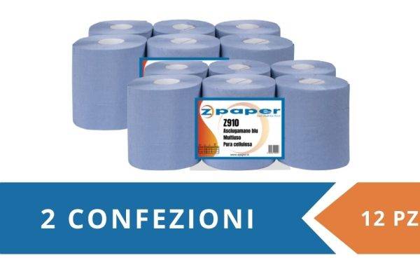 Z910 – 12 Rotoli Asciugamani Multiuso – Carta Pura Cellulosa BLU - immagine 2
