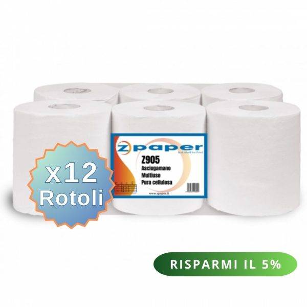 Z905 – 12 Rotoli Asciugamani Multiuso – Carta Pura Cellulosa