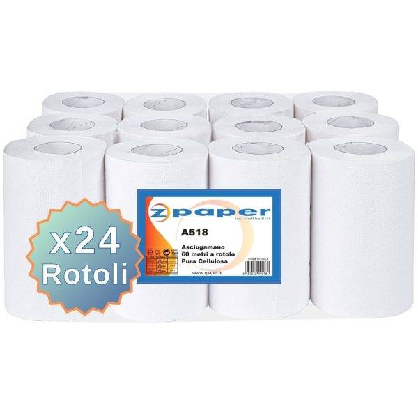 A518 – 24 Rotoli Asciugamani da 60 Metri Carta Pura Cellulosa